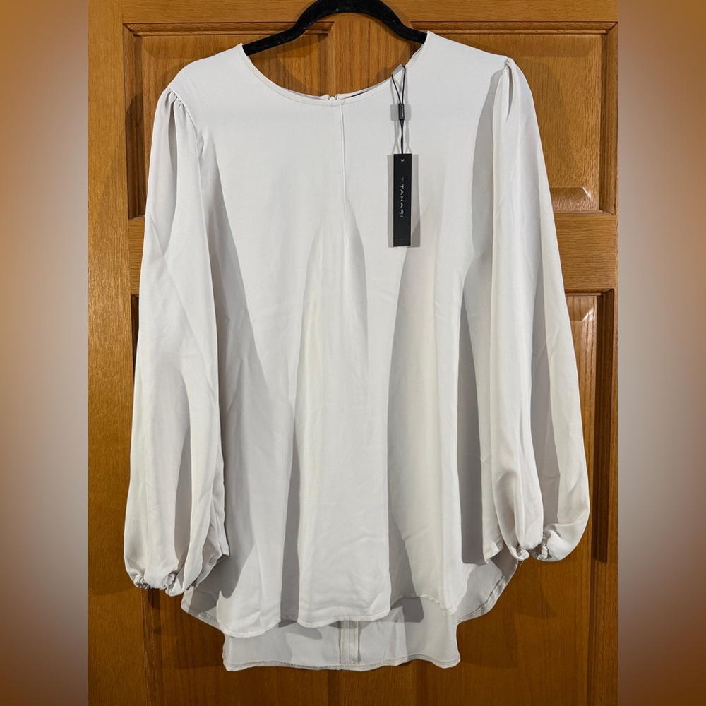 Tahari Ivory Long Sleeve Blouse NWT Size Large Office Career Top
